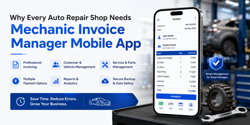 Auto Repair Shop Use Mechanic Invoice Manager Mobile App