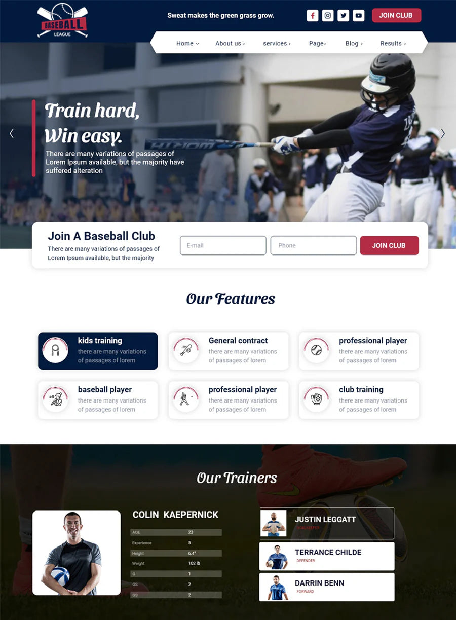 Free Baseball Club Wordpress Theme